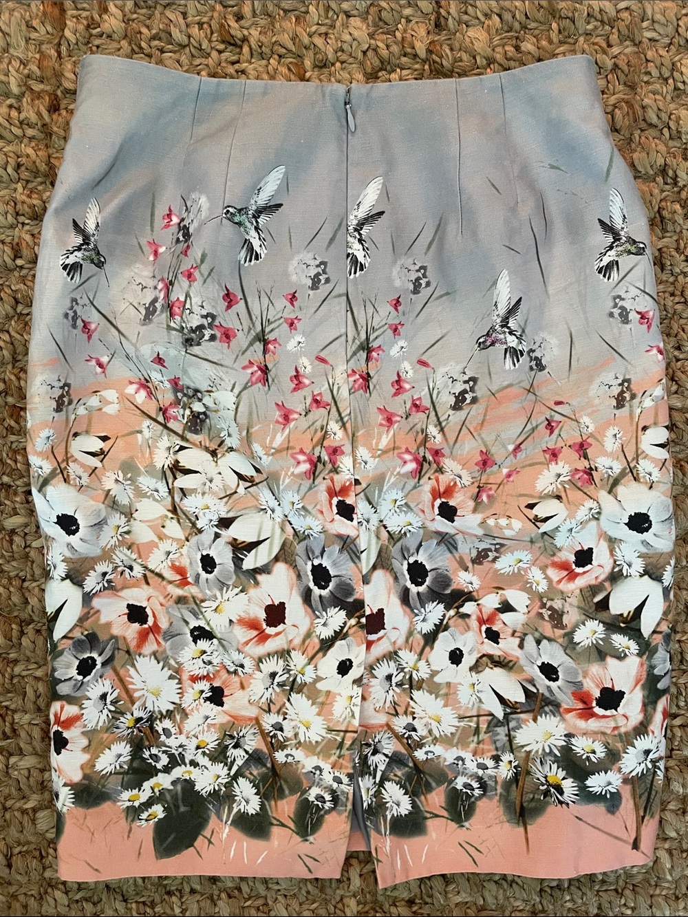 Talbots Floral Hummingbird Ombre Cotton Linen Pencil Skirt Size 6 - Picture 5 of 9